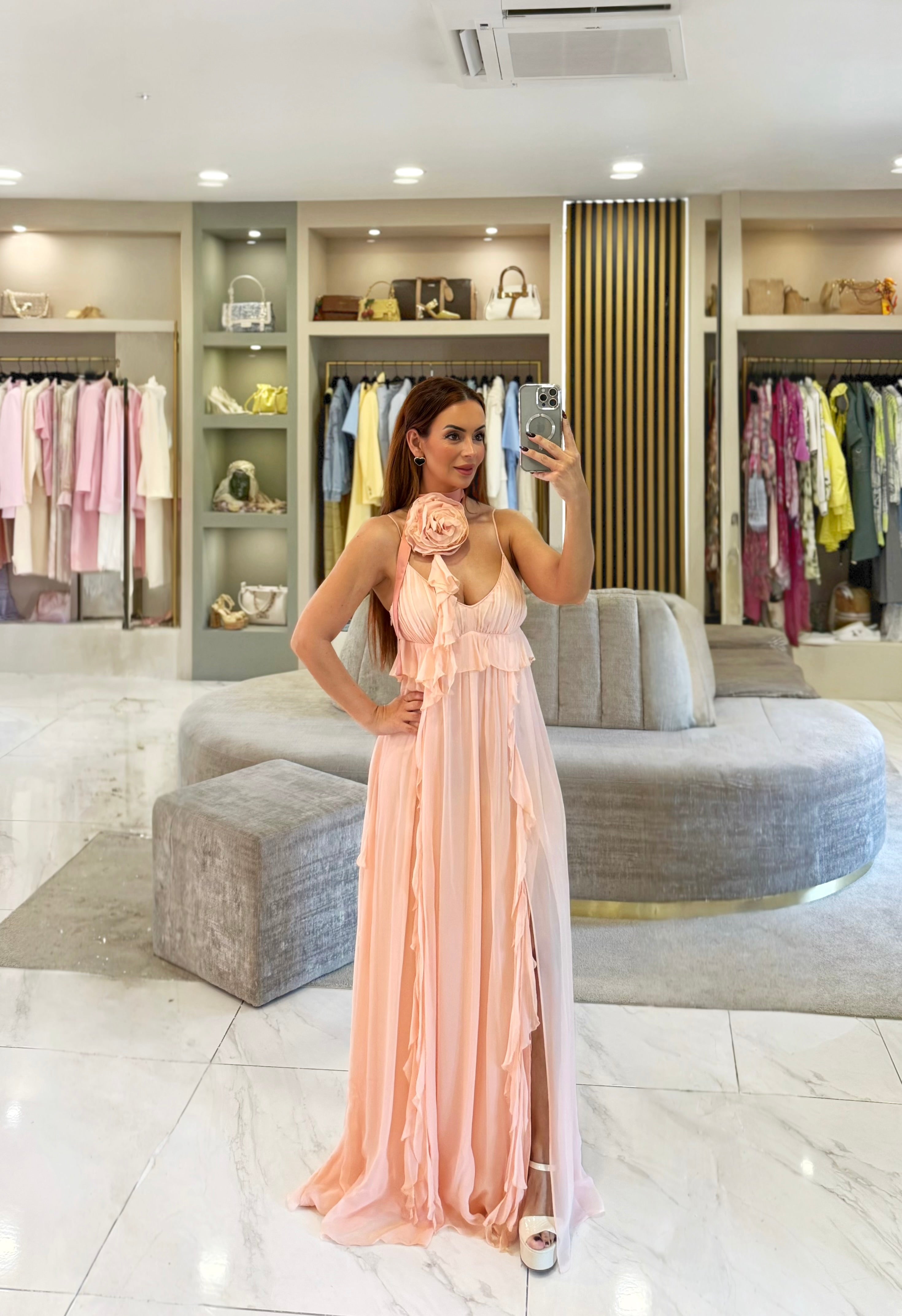 Vestido C/ Folhos E Flor