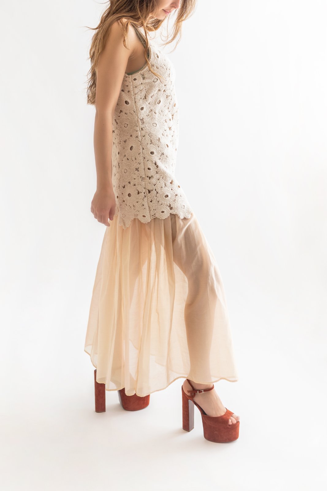 Vestido seda c/renda